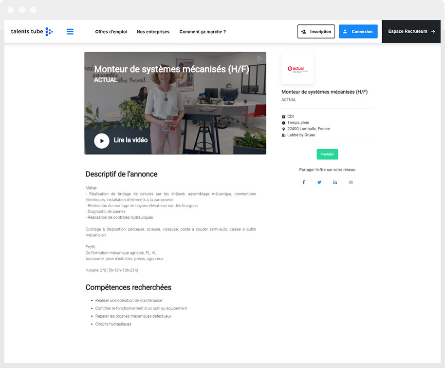 Offre d'emploi Talents Tube