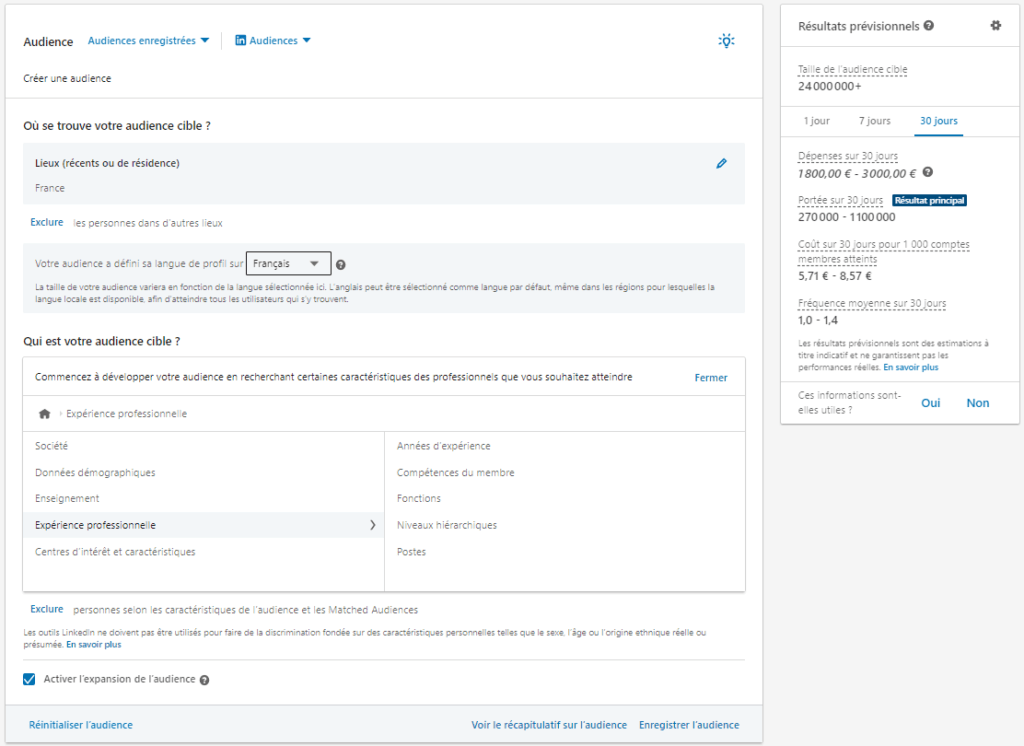 Ciblage de l'audience sur LinkedIn